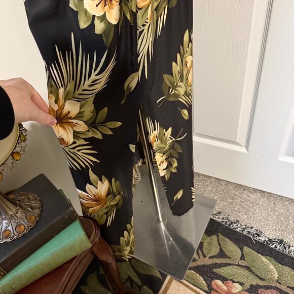 VTG 90s Maggy L Black, Yellow & Green 100% Silk Tropical Floral Wrap Midi Dress - Picture 5 of 8